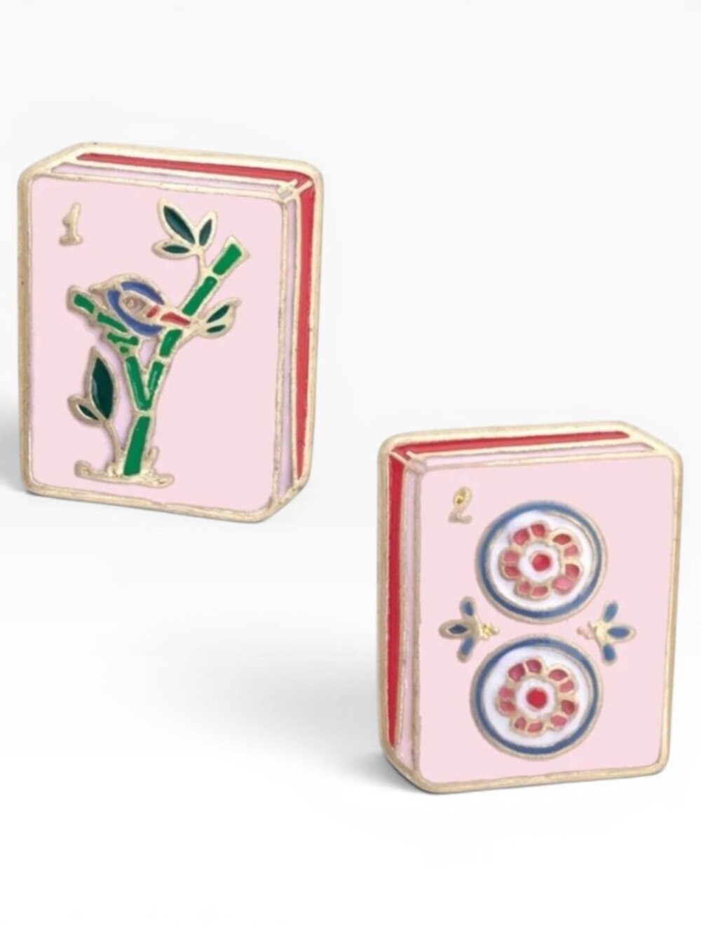 Mahjong Tile Stud Earrings | Pink Enamel Mahjong Jewelry NWT / Sealed